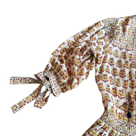 Bell by Alicia Bell Midi Dress Boho Silk Flowy Star Moon Tassels Size Small NWOT - Picture 3 of 15